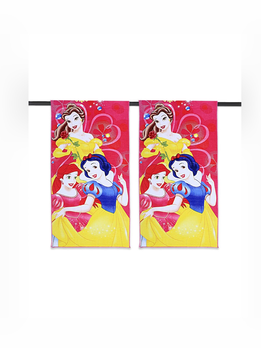 YK Pink & Blue 2 Pieces Disney Princess Printed Cotton 400 GSM Bath Towels