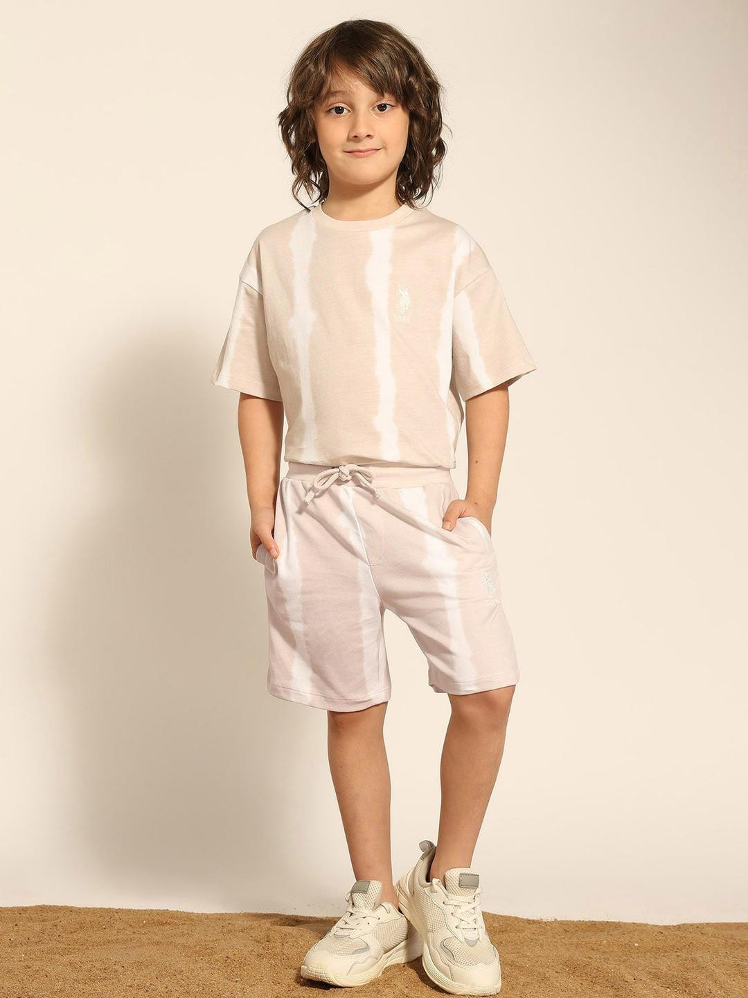 U.S. Polo Assn. Kids Boys Striped Tie and Dye Pure Cotton Shorts