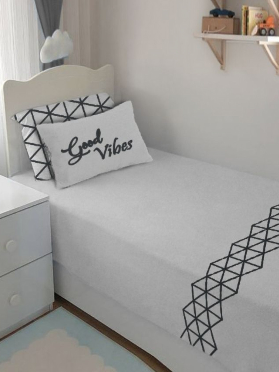 Bodycomfy Grey & Black Flat Cotton 400 TC Single Bedsheet Set 0.91 m x 1.06 m