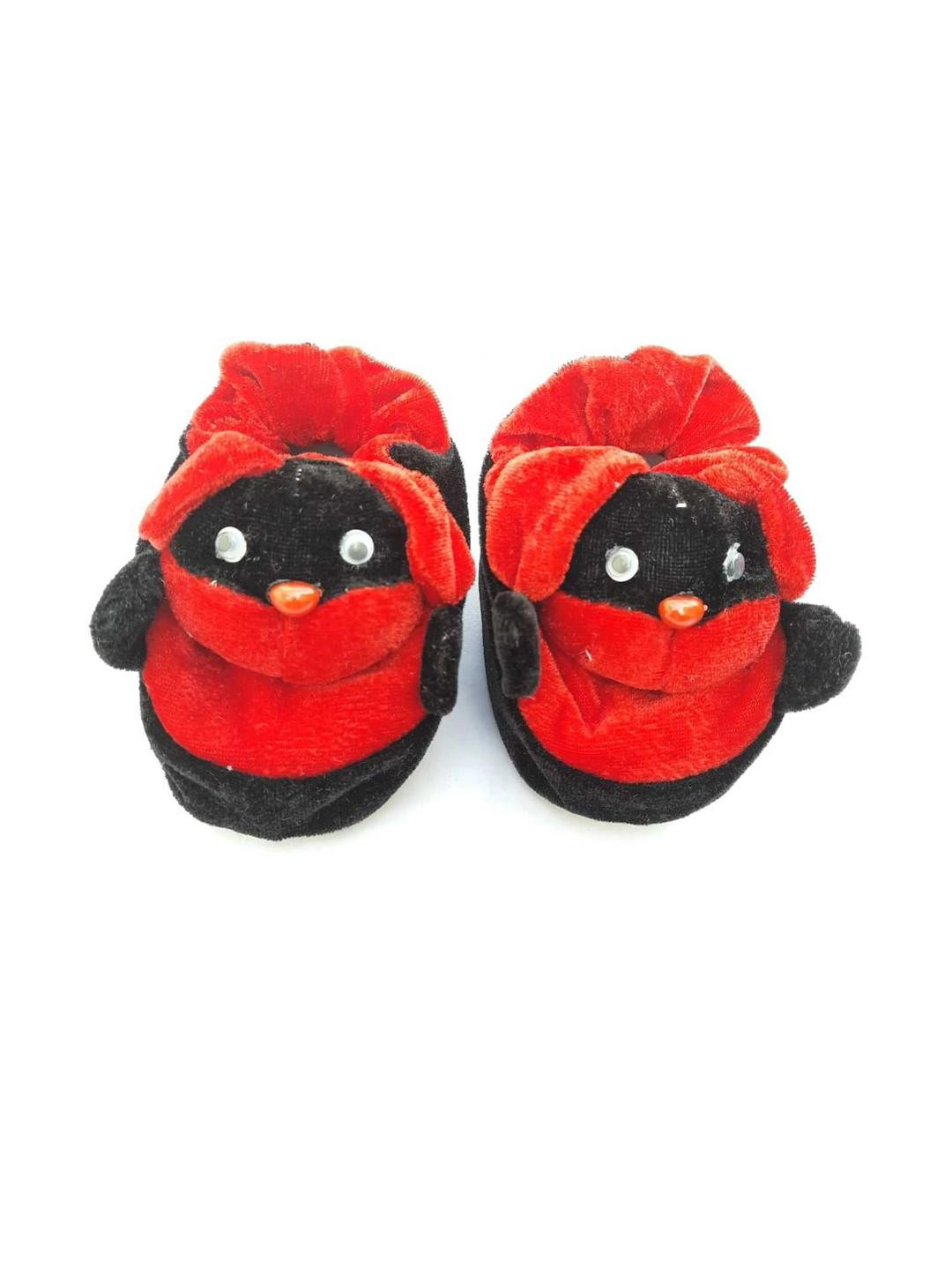 LMN CHILD CARE Unisex Kids Red & Black Cartoon Character Booties