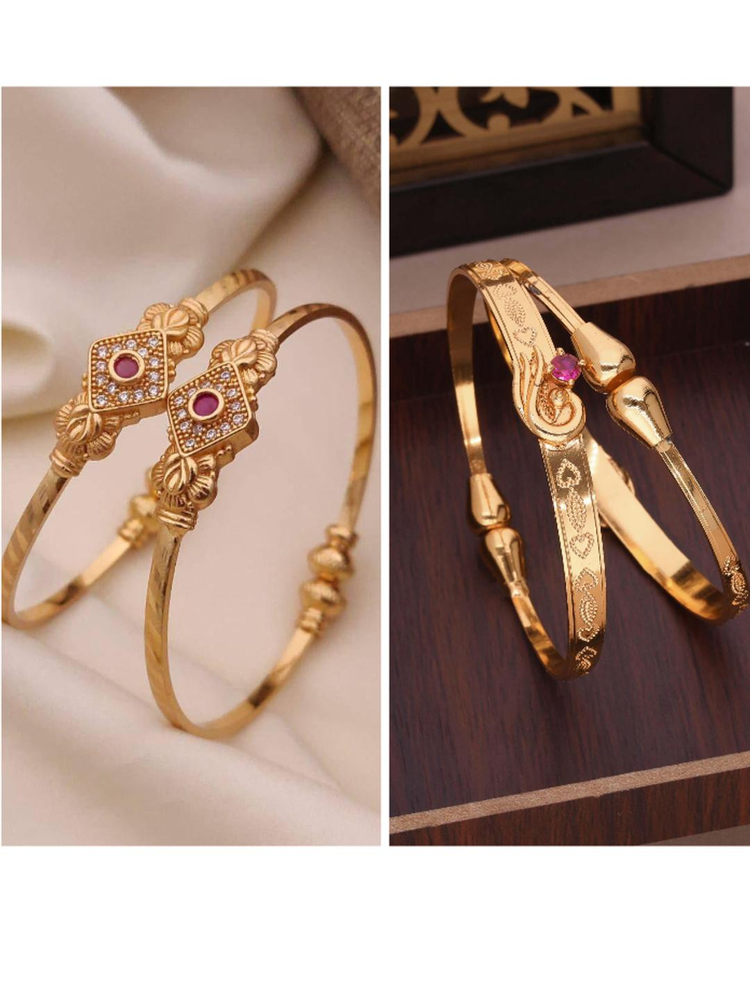 Anouk Pack of 2 Brass Gold-Plated Adjustable Floral Bangles for Women