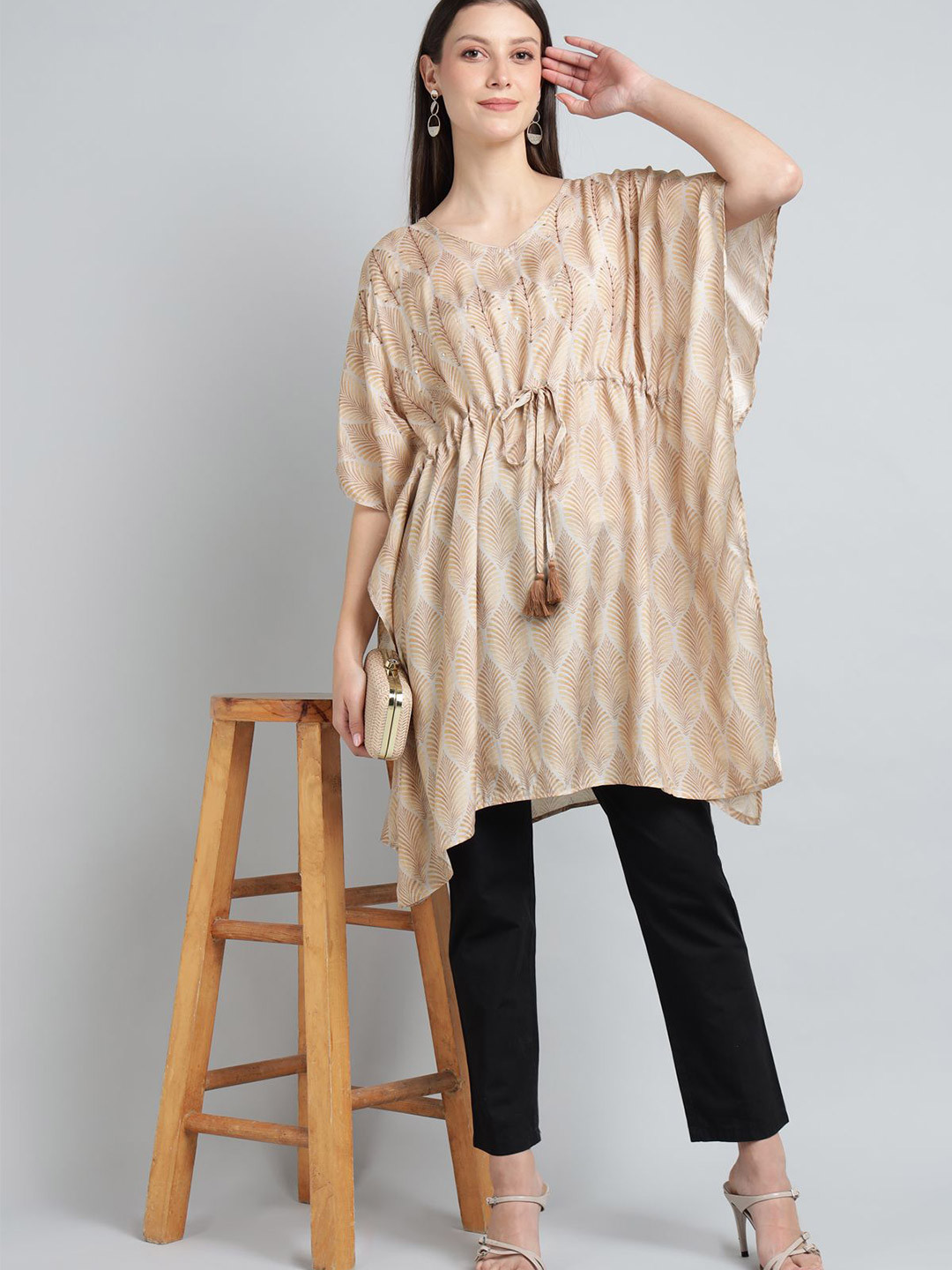 ZARI Women Zari Jaipur Silk Blend Kaftan Kurta with Print