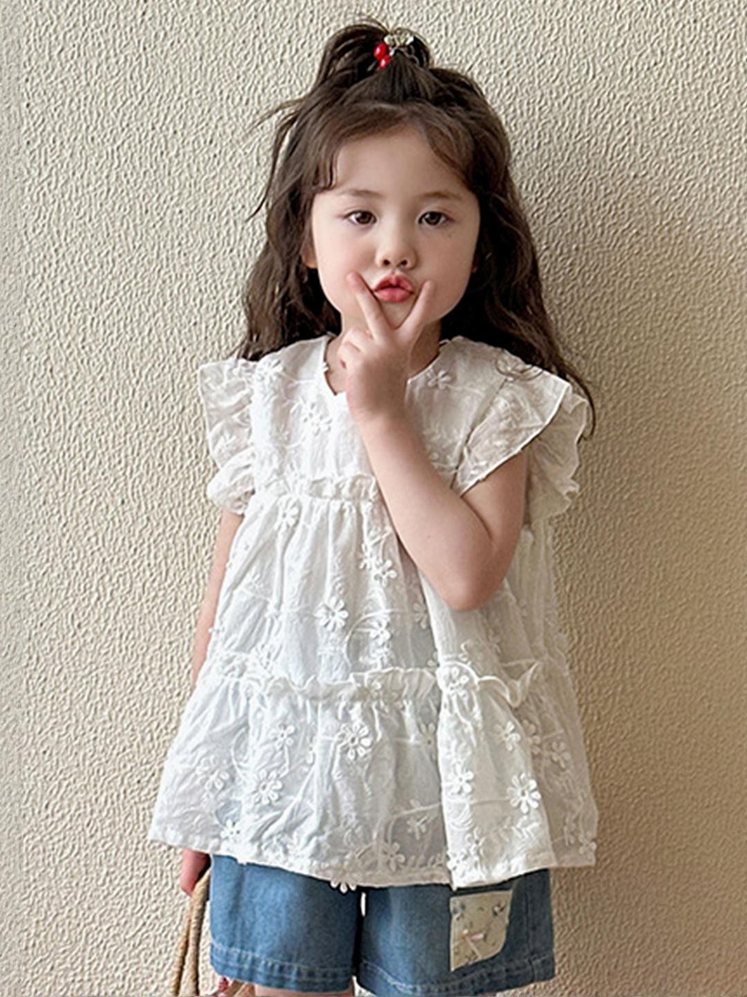 LULU & SKY Girls Self Design Crew Neck Applique Cotton A-Line Top