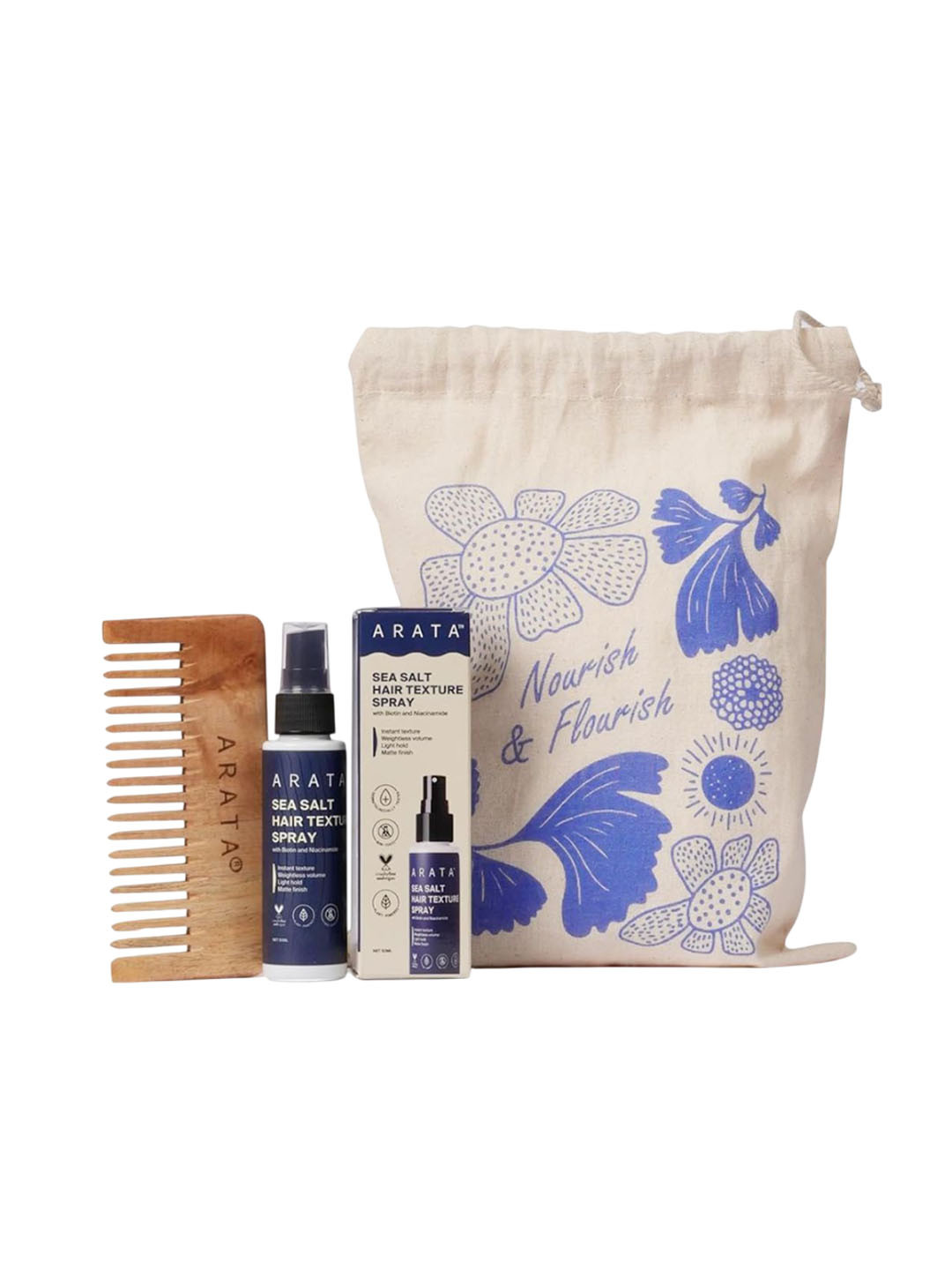 ARATA Set Of 2 Sea Salt Hair Texture Spray - 50 ml & Wooden Comb