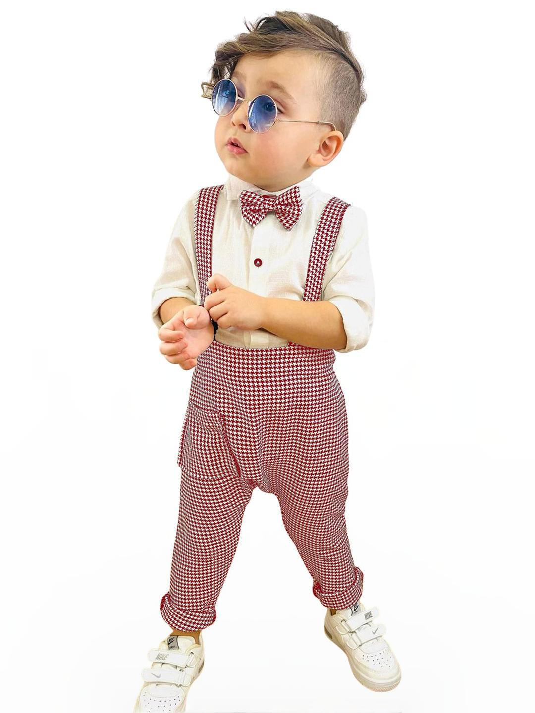 Belliza Kids Party Wear Shirt Dungaree With Bow Tie