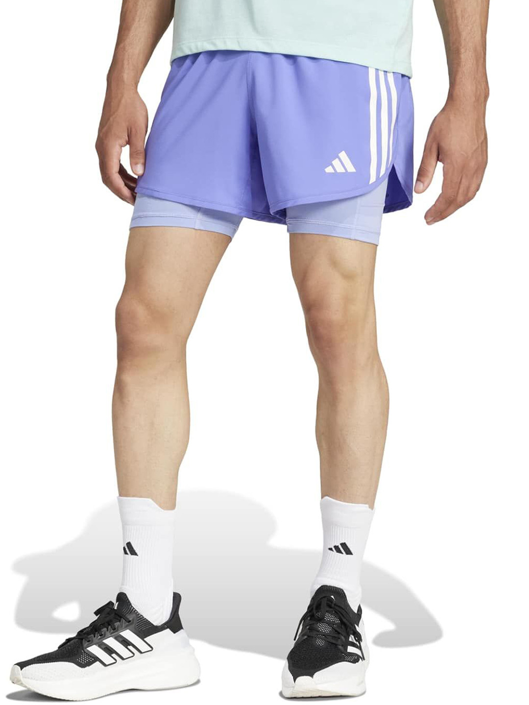ADIDAS Own The Run 3S 2 In 1 Men Striped Relexed Fit Sports Shorts
