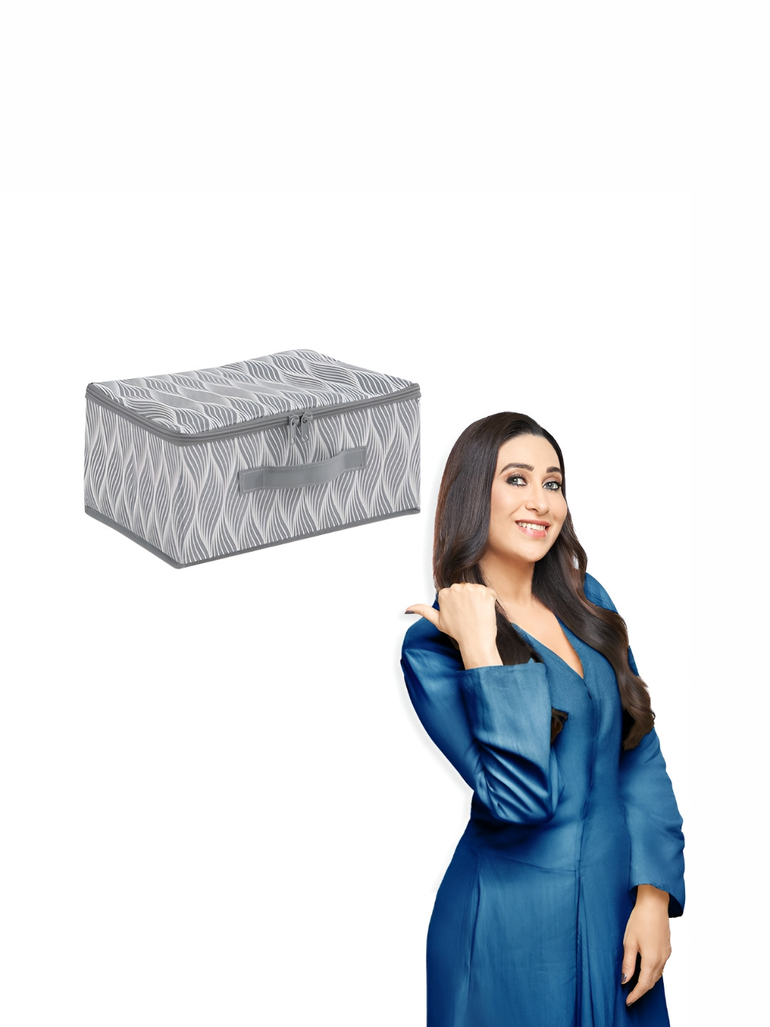 HOKIPO Grey & White Printed Cloth Storage Box Organisers for Wardrobe - Small