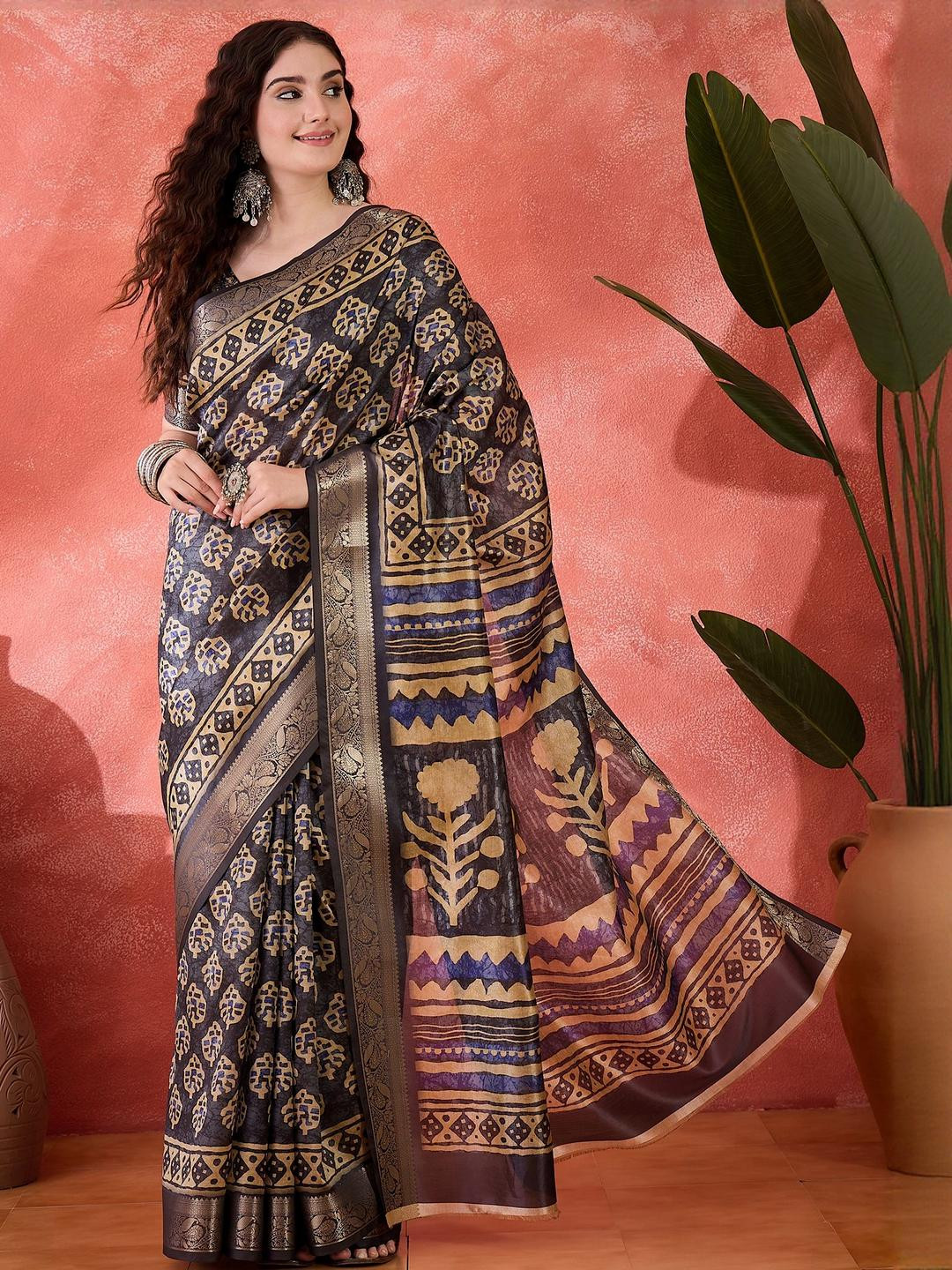 Maroosh Batik Zari Poly Chiffon Ikat Saree