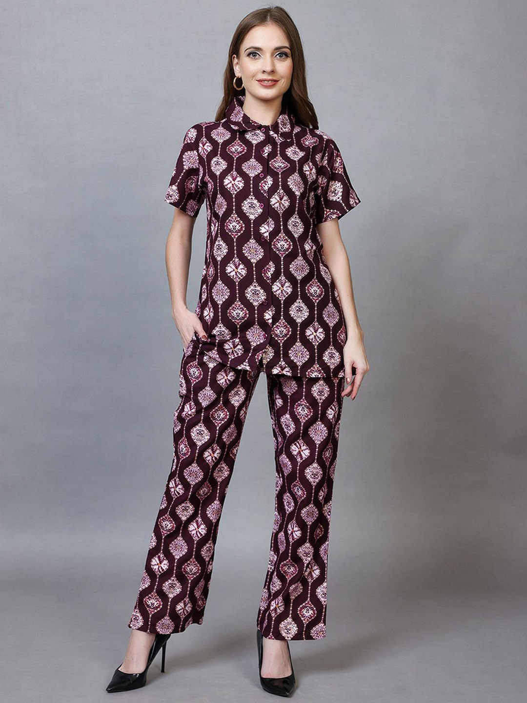 CLINT Printed Collar Neck Shirt With Trousers Co-Ords