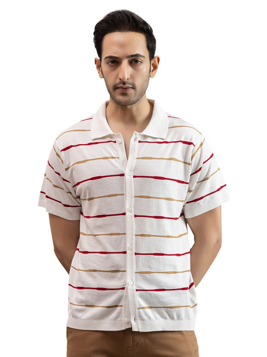 AEDENBURG Men Horizontal Striped Spread Collar Shirt