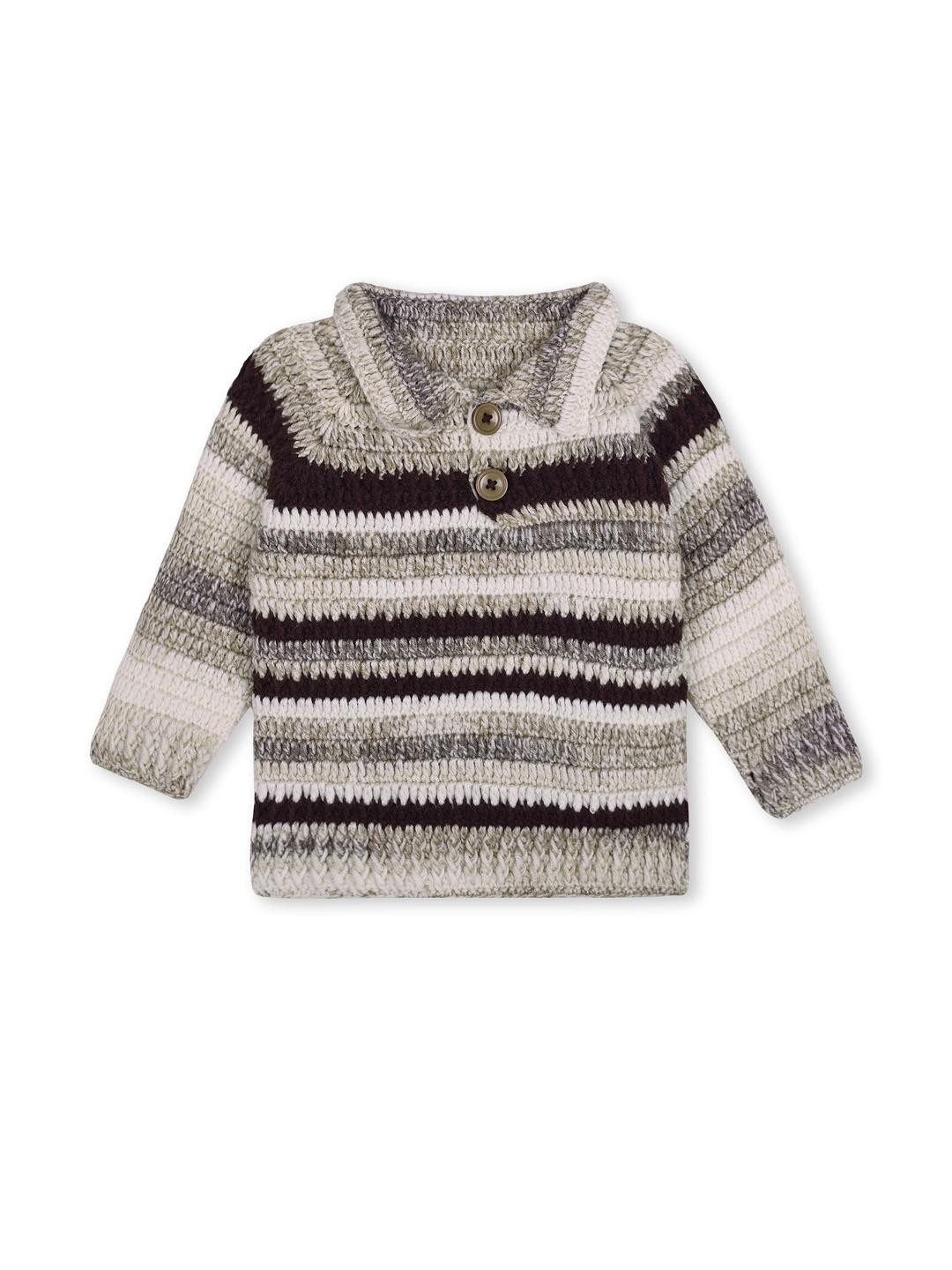 Muskan Unisex Kids Grey Printed Woollen Shirt Collar Long Sleeves Sweater Vest