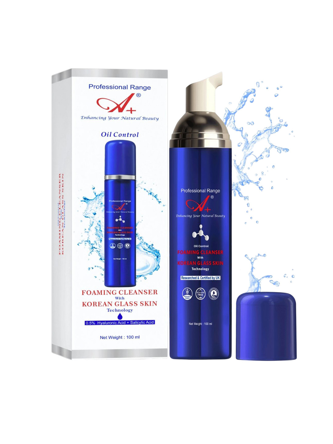 A+ Professional Range Oil Control Foaming Korean Glass Skin Technology Face Cleanser 100ml