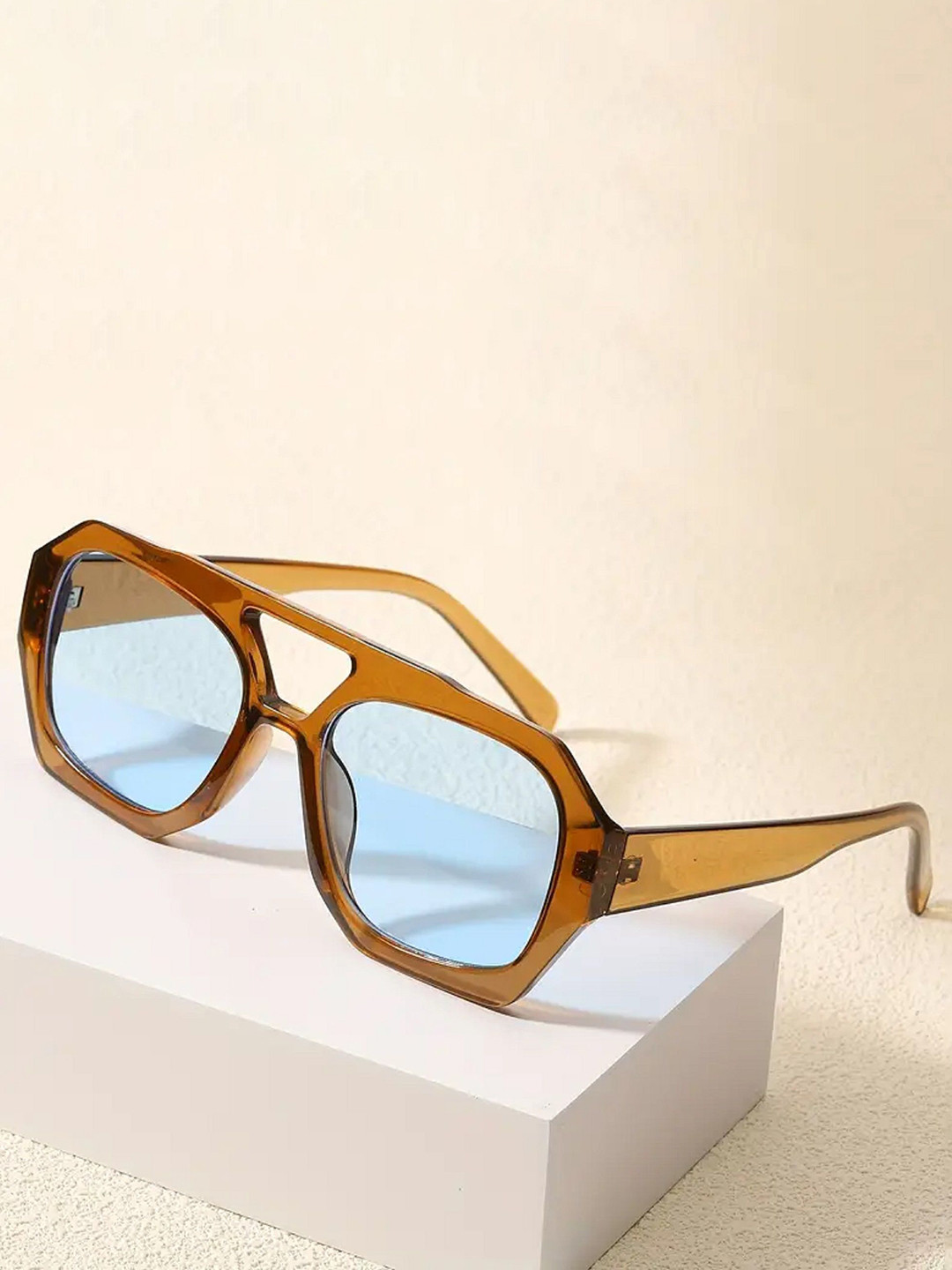 IFLASH Unisex Blue Lens & Brown Aviator Sunglasses with