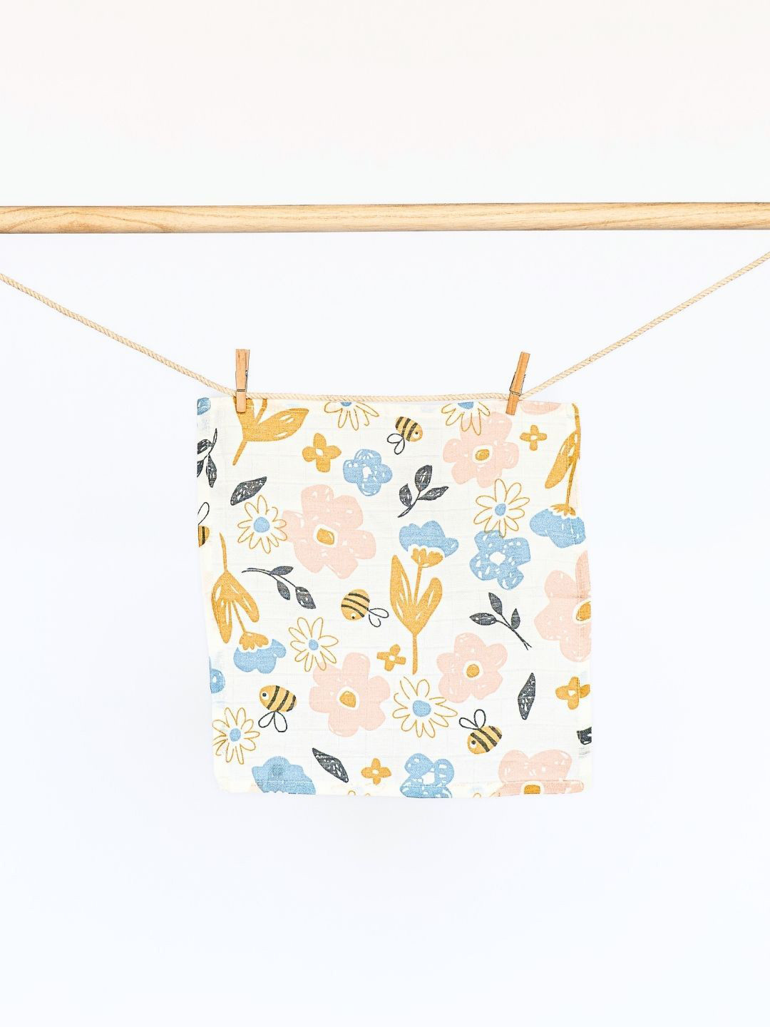 cocoon care White & Pink Bees Print Bamboo Cotton Face Towel