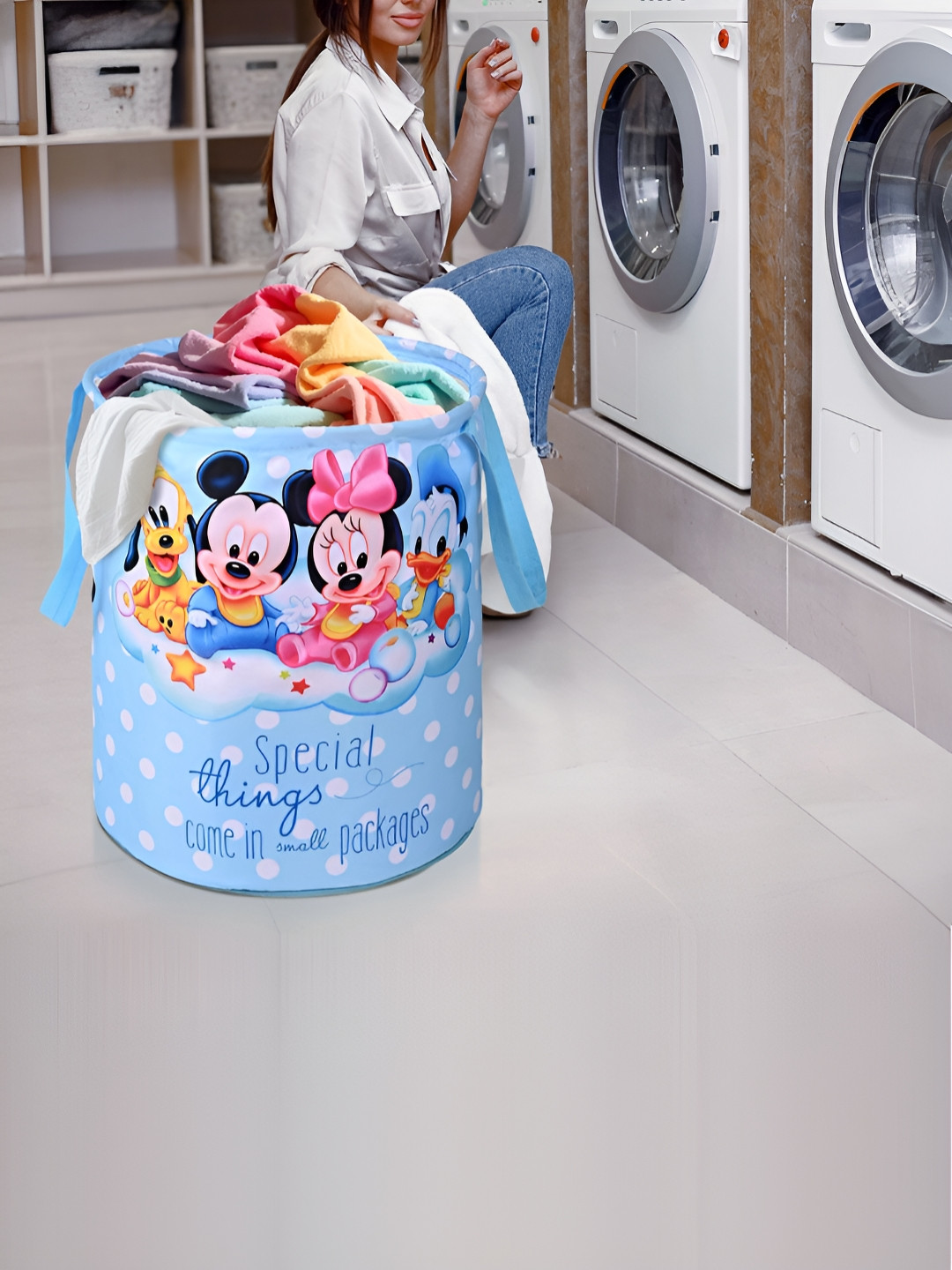 YK Kids Blue & White Disney Printed Foldable Toys Organiser