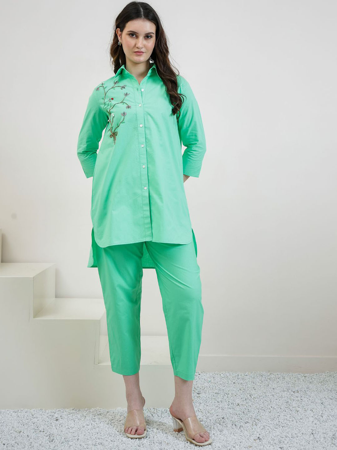 Boho By Athena Pure Cotton Embroidered Shirt With Trouser Co-Ords