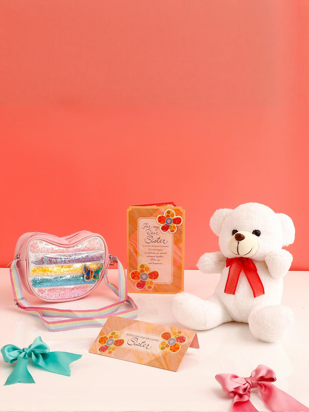 Archies Shimmer Bag With White Teddy & Greeting Card