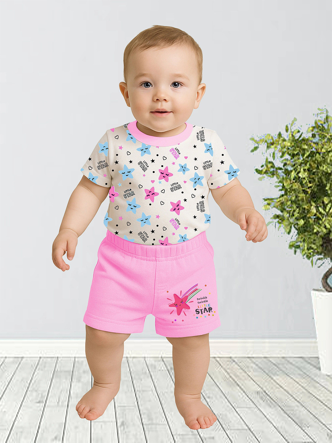 KidBee Unisex Kids Printed T-shirt with Shorts