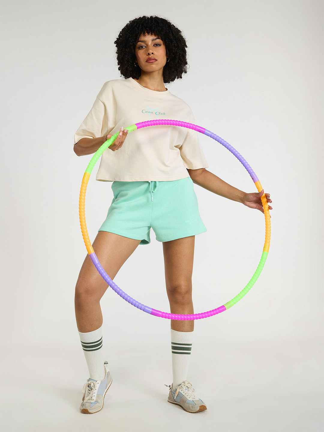 CAVA Women Cream Pilates Core Cropped Cotton Boxy Tee