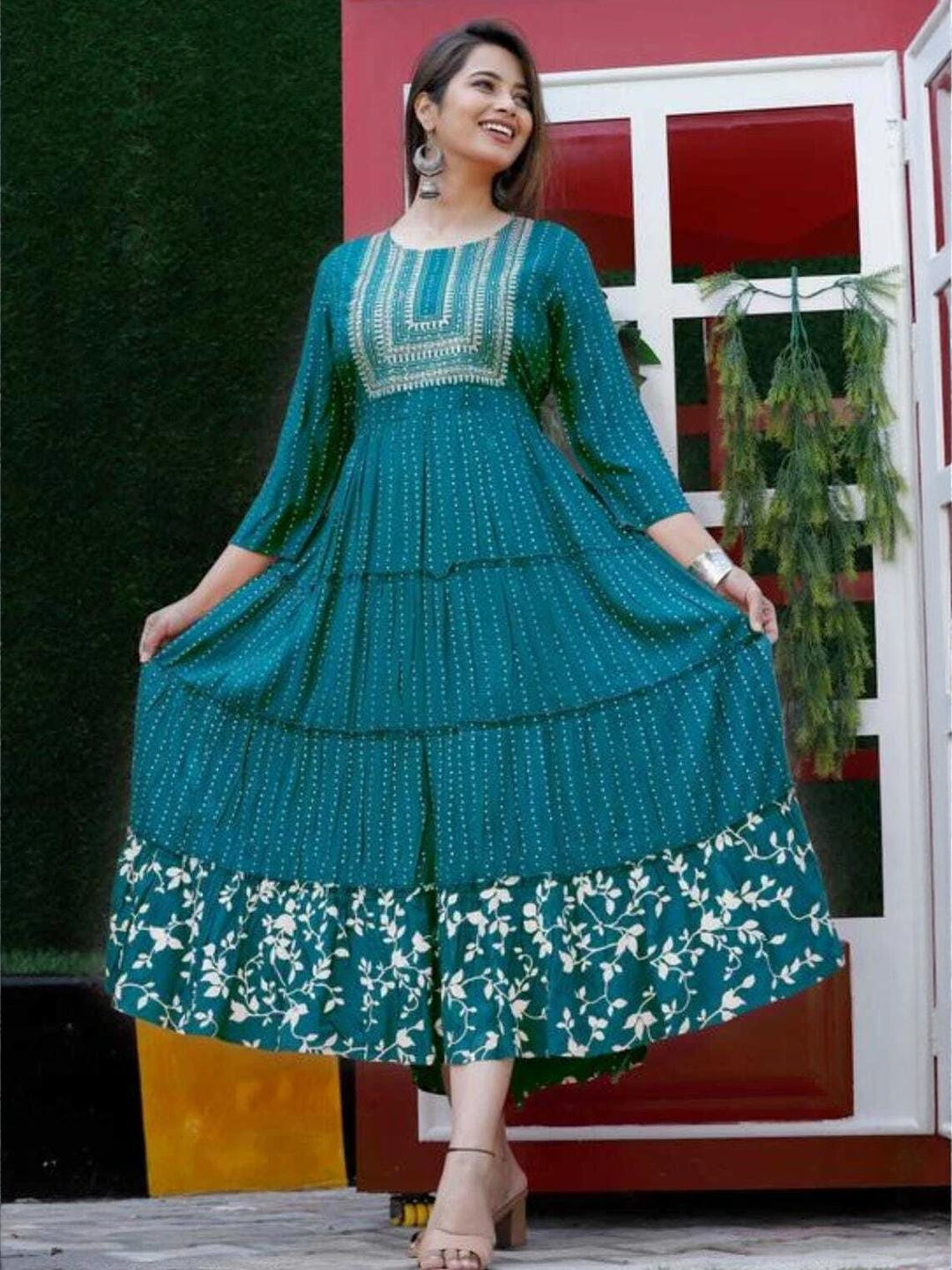 AF ASHA FABRICS Women Blue Solid Straight Kurta