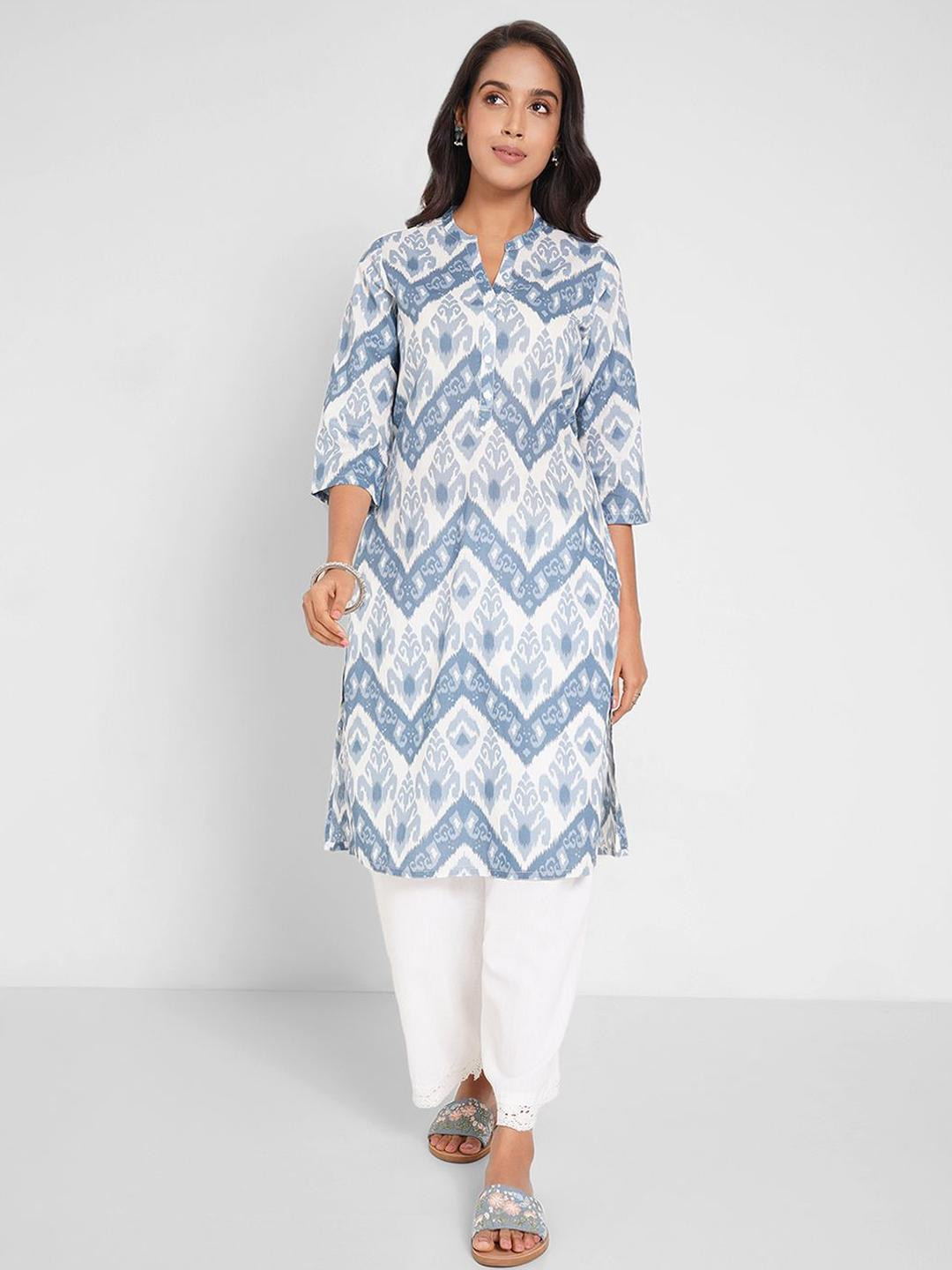 RANGMANCH BY PANTALOONS Women Geometric Printed Flared Sleeves Kaftan Kurta