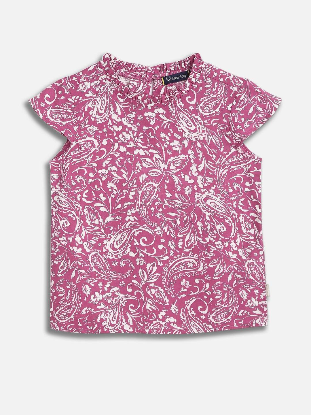 Allen Solly Junior Girl's Paisley Printed Cap Sleeves Ruffles Top