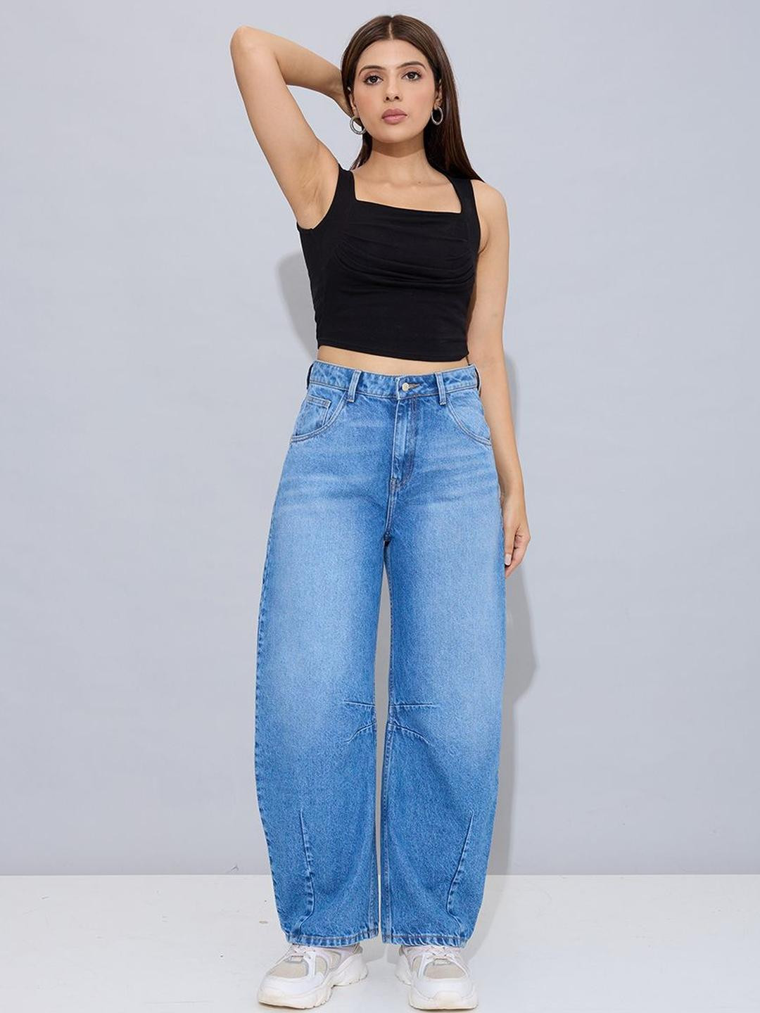 STORMY Jeans Women Barrel Fit Clean Look Heavy Fade Cotton Jeans