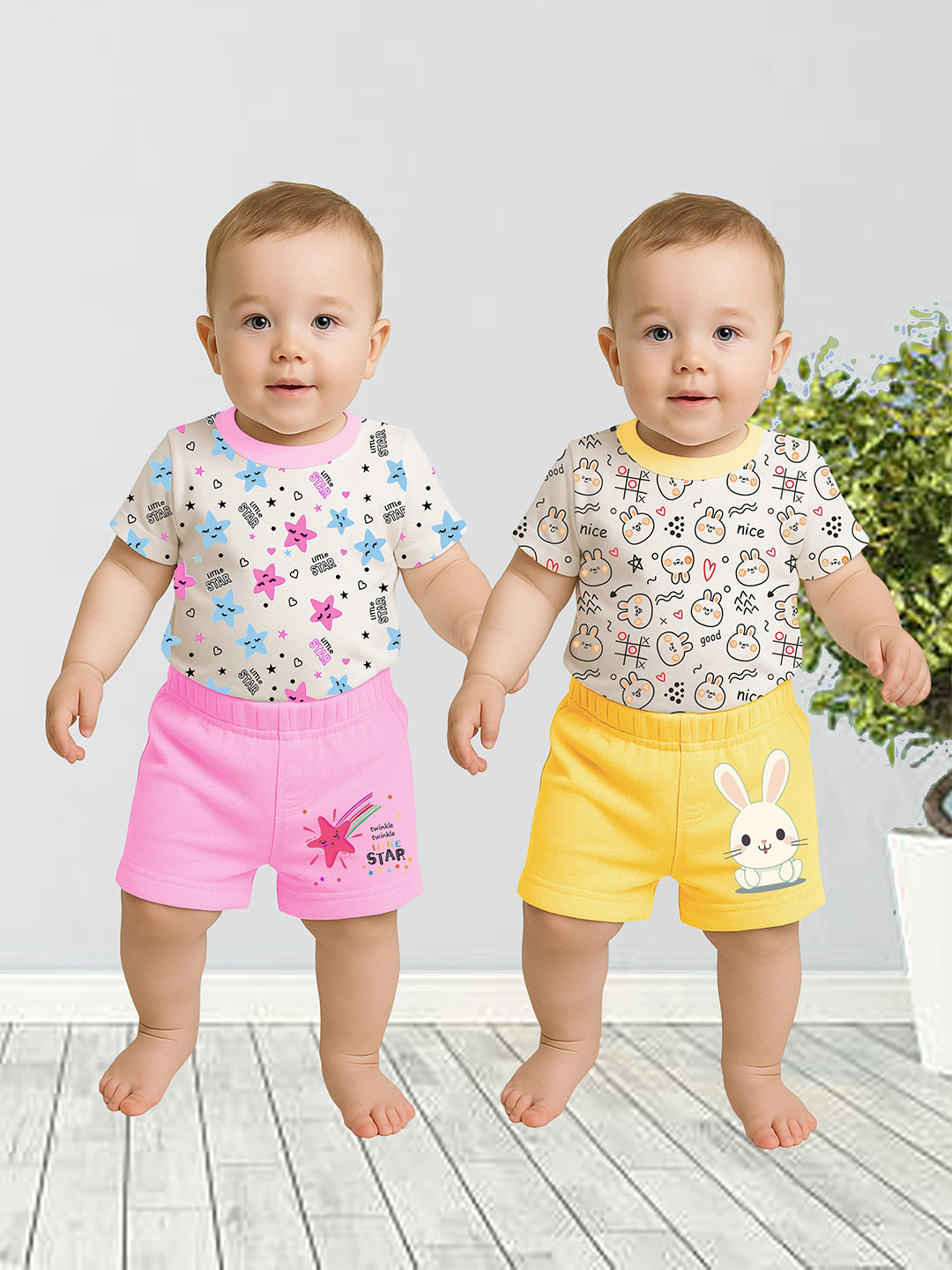 KidBee Unisex Kids Printed T-shirt with Shorts