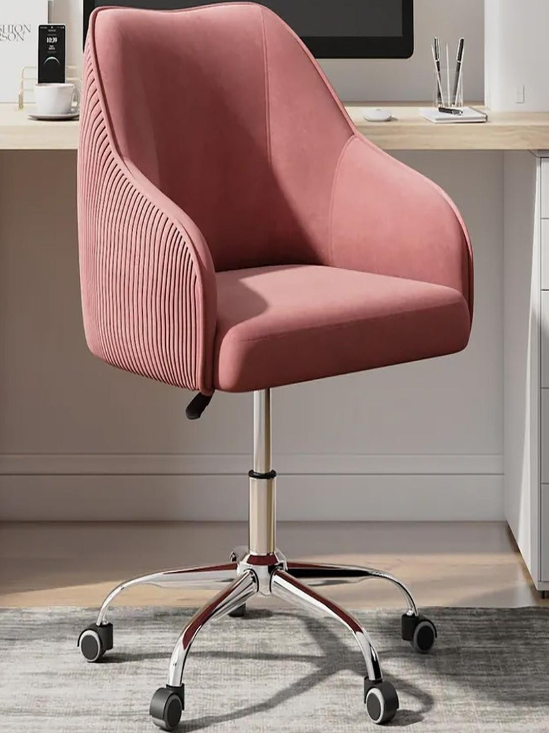 Doe Buck Pink Velvet Finish Adjustable Office Chair