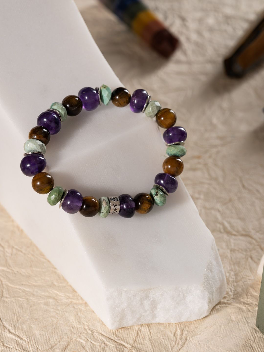Stone Story By Shruti Unisex Sterling Silver Amethyst Handcrafted Rhodium-Plated Bracelet