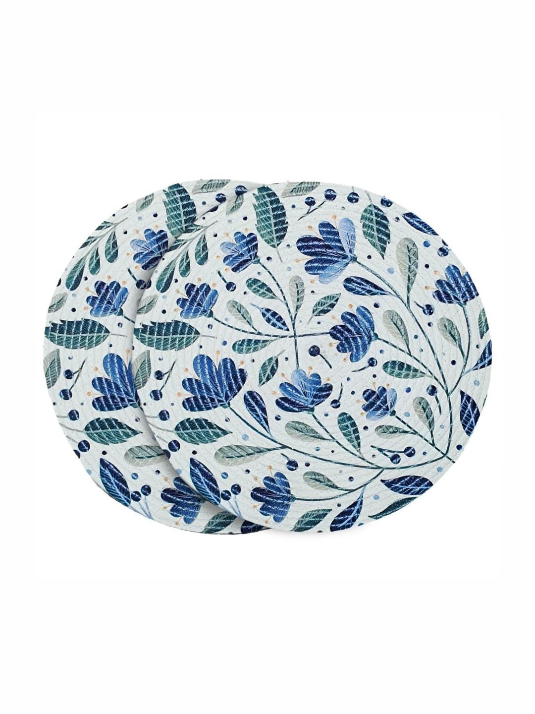 Yellow Weaves 2-Pcs Cream Coloured & Blue Floral Printed Heat Resistant Table Placemats