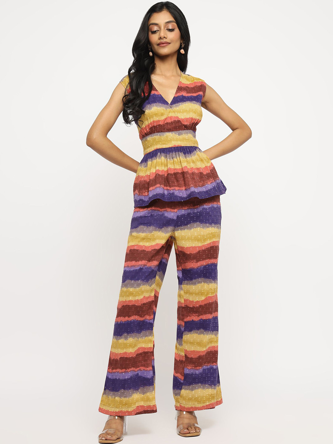 theulluu.com Printed Peplum Top & Trousers Co-Ord Set