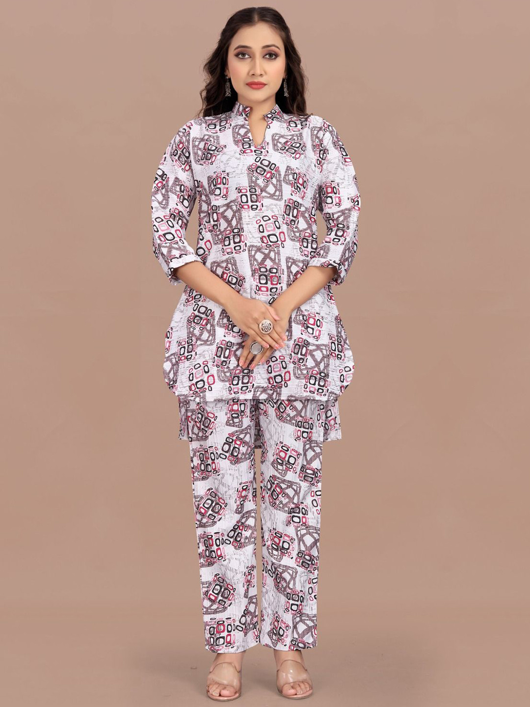 RUNAYA NX Printed Mandarin Neck Tunic With Trousers Co-Ords