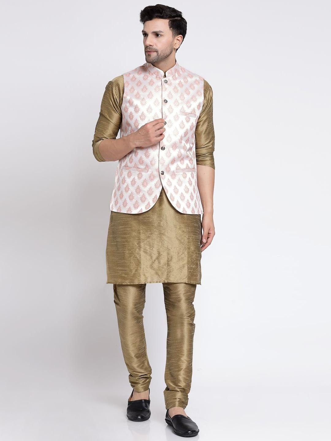 TS LIFESTYLE Men Solid Kurta with Churidar & Nehru Jacket