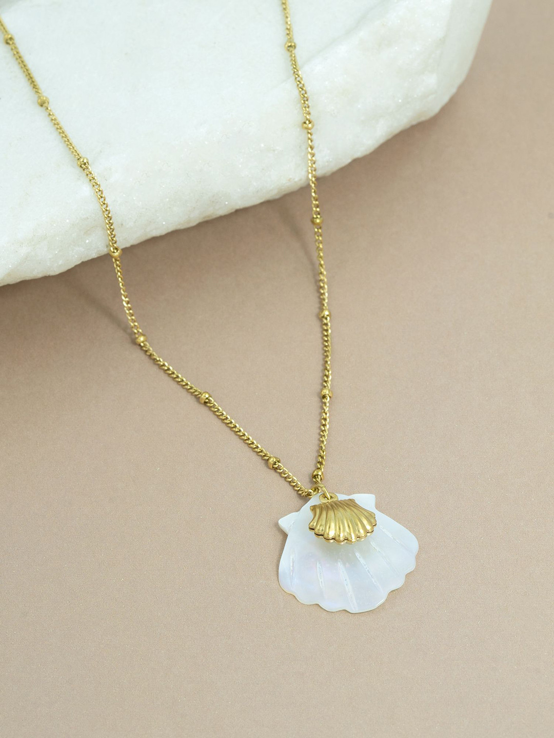 ARTKLIM  Stainless Steel Gold-Plated Ocean Charm Treasure Pendant