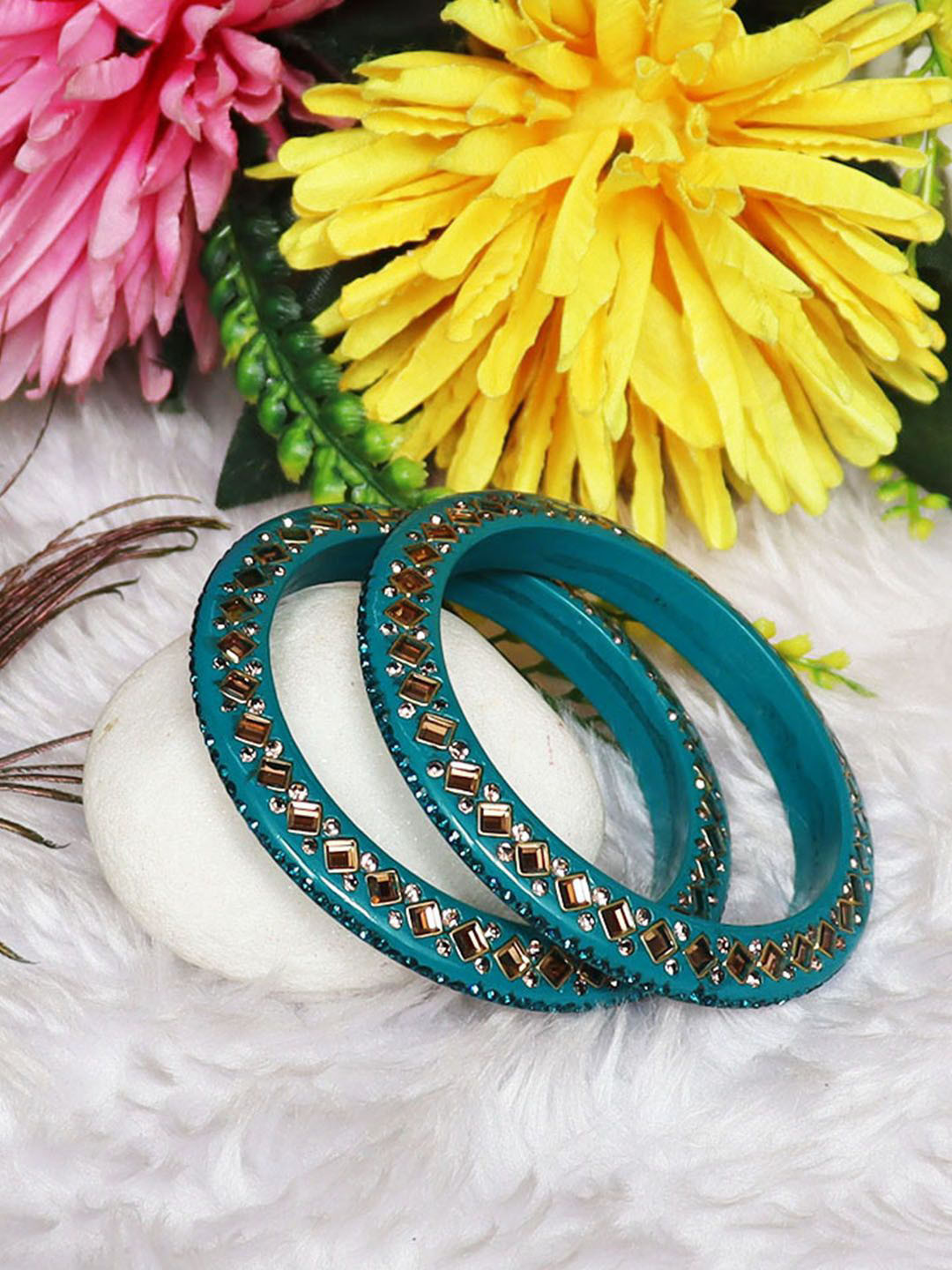 TAJ BRIDAL STORE Kundan -Studded Lac Bangadi Bangles