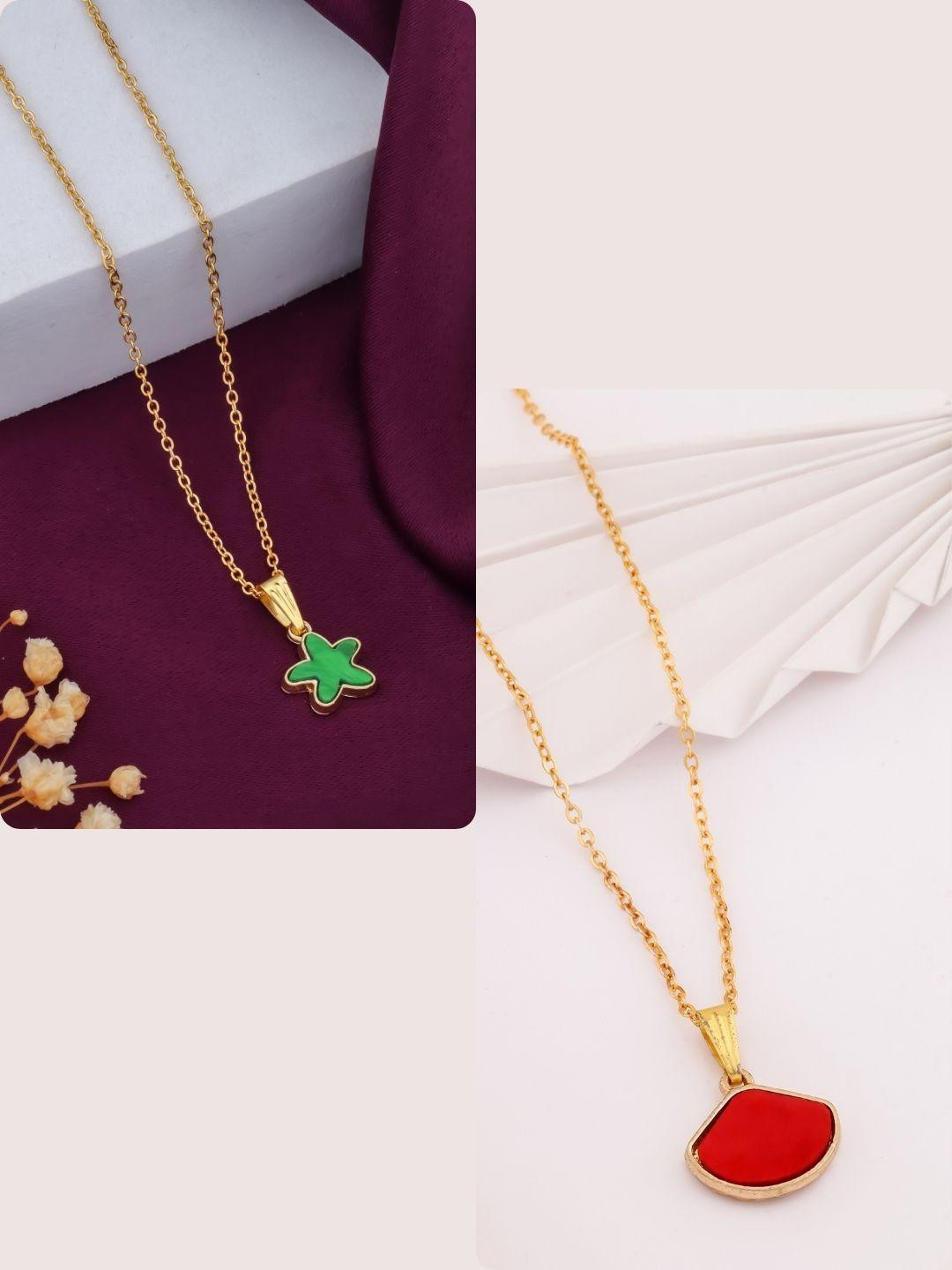 DressBerry Women Pack Of 2 Multi Color Gold-Plated Artificial Beads Causal Necklace