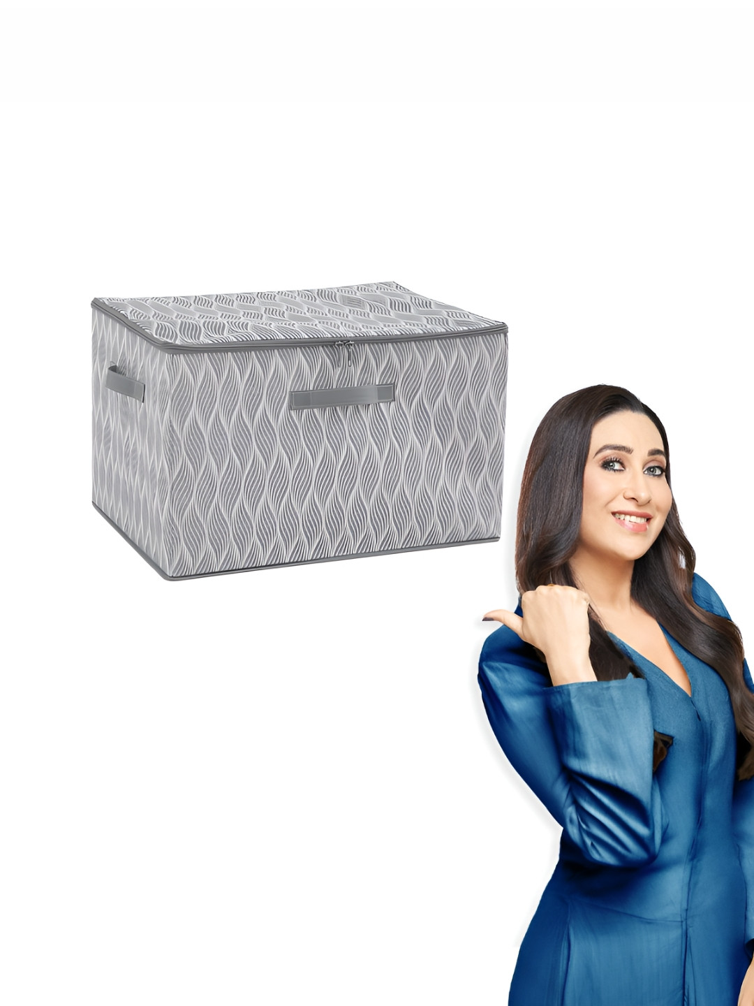 HOKIPO Grey & White Printed Cloth Storage Box Organisers for Wardrobe - Extra Large