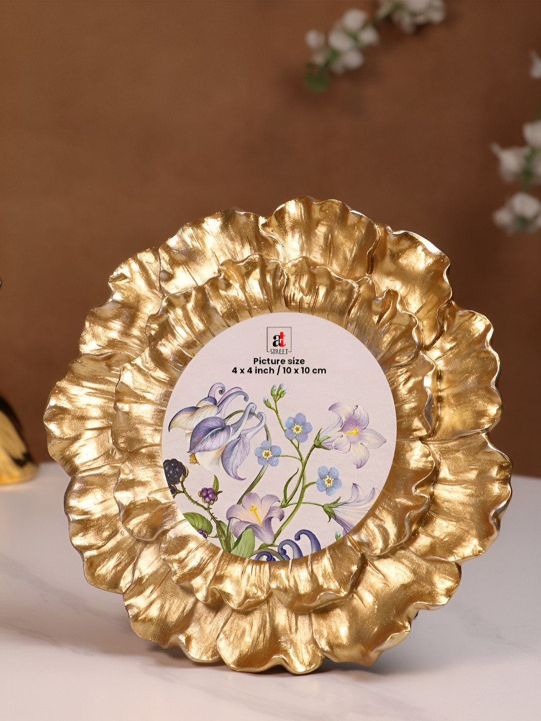 Art Street Golden Round Vintage European Style Resin Photo Frame 4x4 Inch