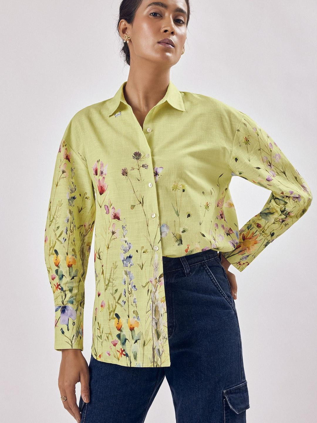 The Label Life Modern Fit Oversized Floral Printed Pure Cotton Casual Shirt