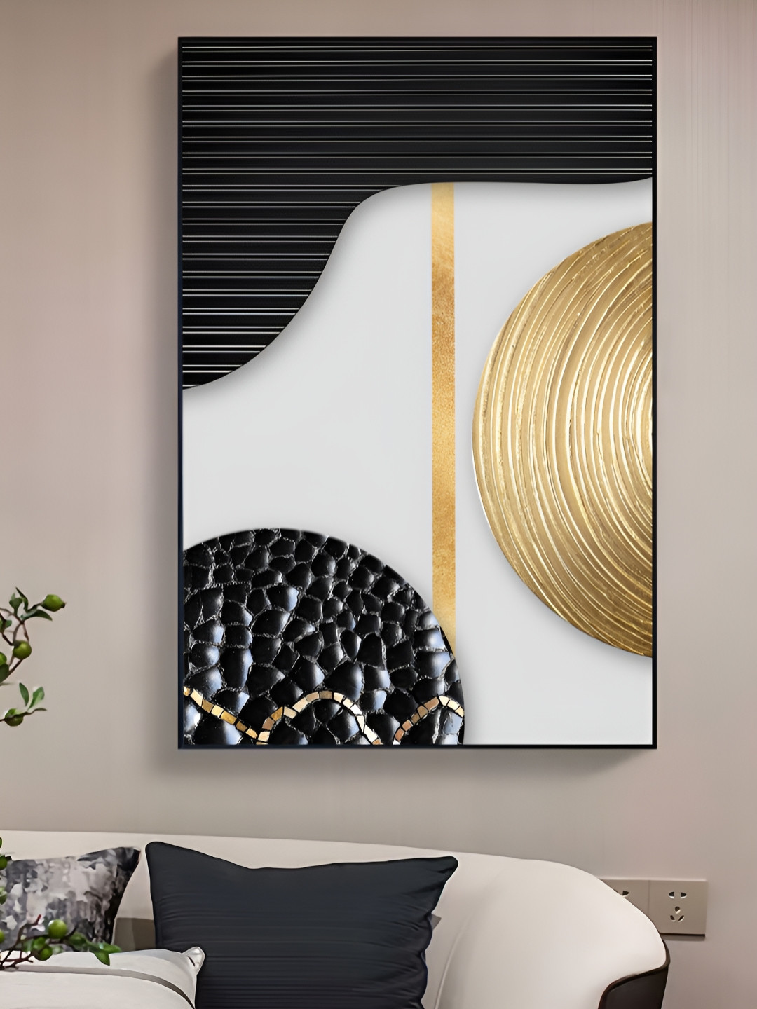 Myntra Elegant Homes Black & White Abstract Retro & Tree Ring Radial Lines Canvas Wall Art