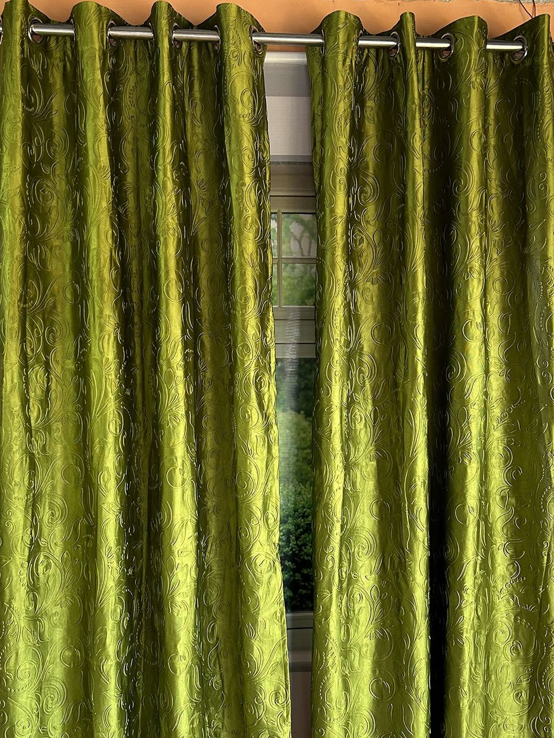 Pink Parrot Green 2 Pieces Floral Door Curtains