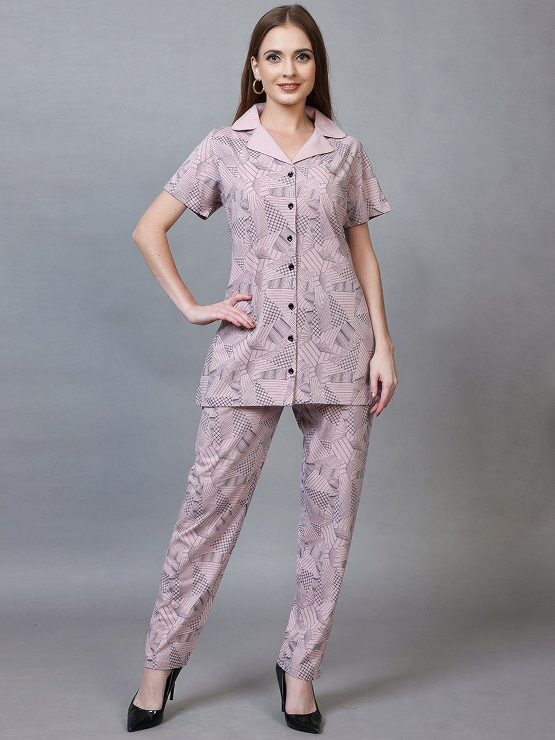 CLINT Printed Collar Neck Shirt With Trousers Co-Ords