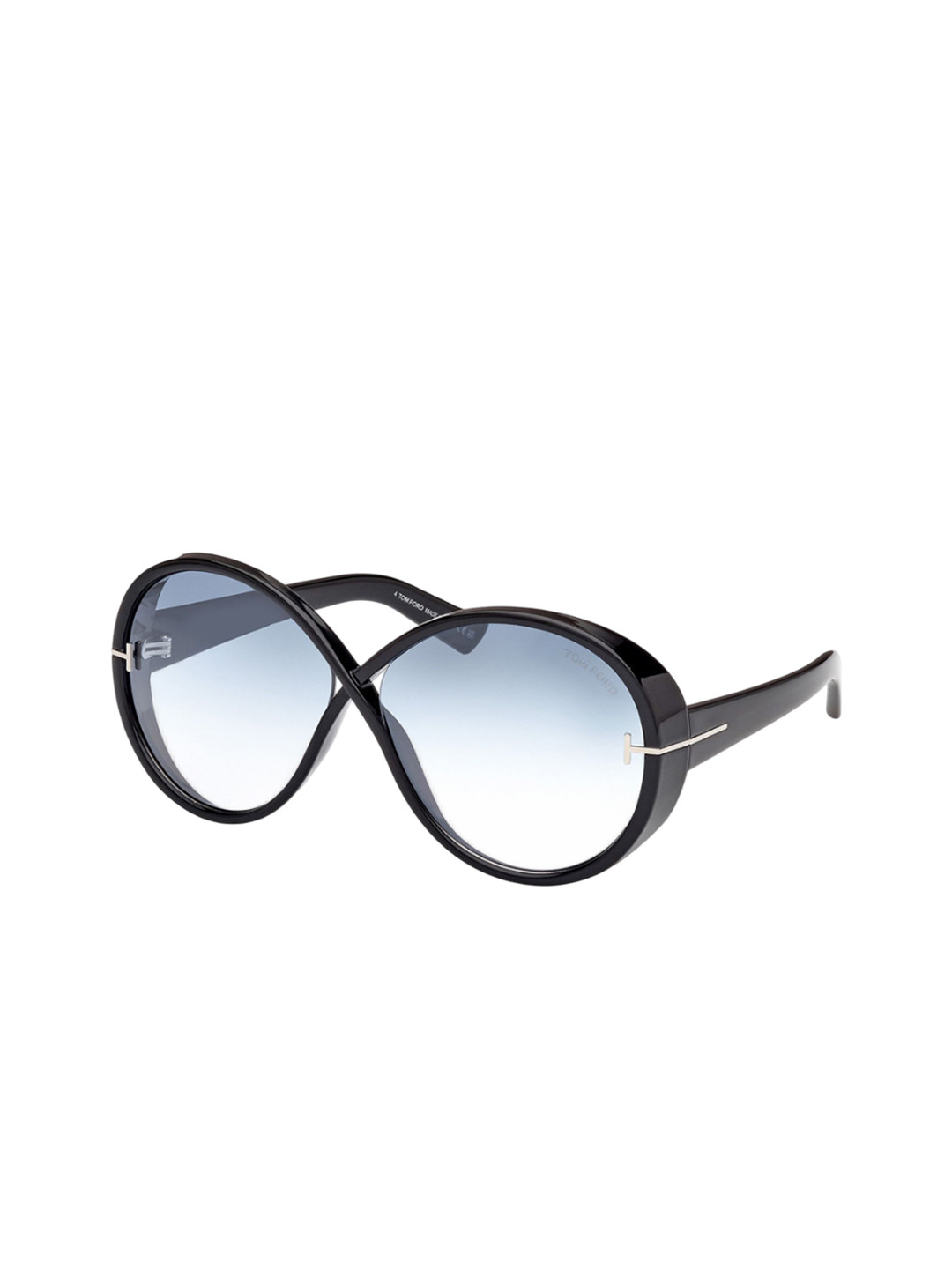 Tom Ford Women Blue Lens & Black Oval Sunglasses with