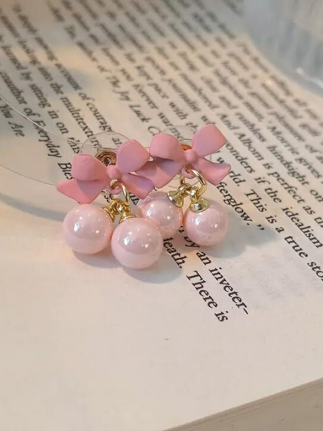 CIKIT Pearls Beaded Bow Shaped Drop Earrings