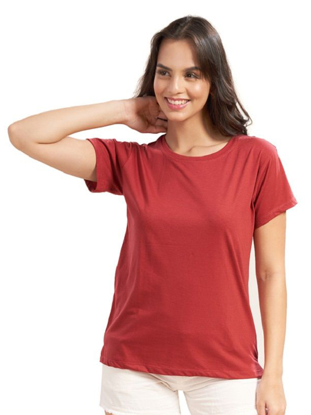 WEET Women Solid Round Neck Cotton T-shirt