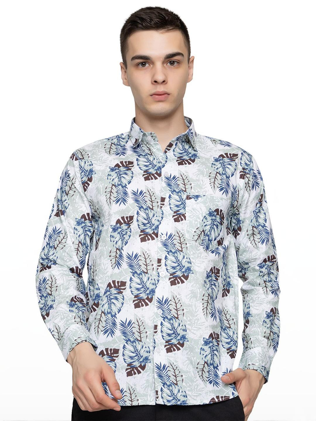 Sea Green Floral Printed Regular Fit Casual Shirt
