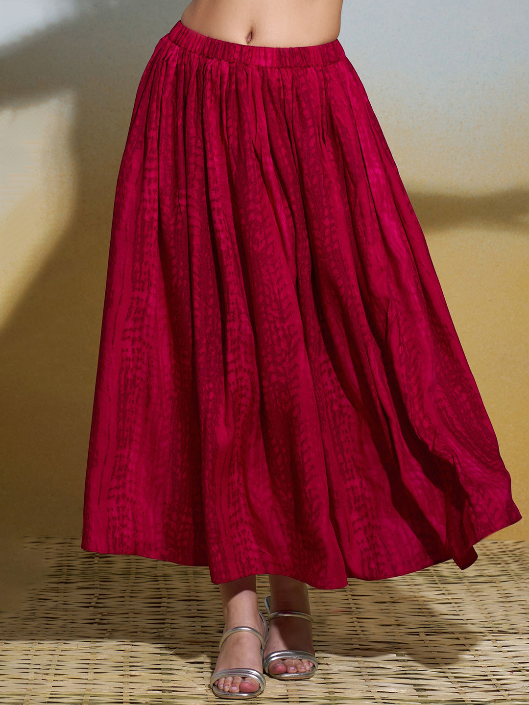 FLOWERVELLY Printed Cotton Flared Midi Skirt