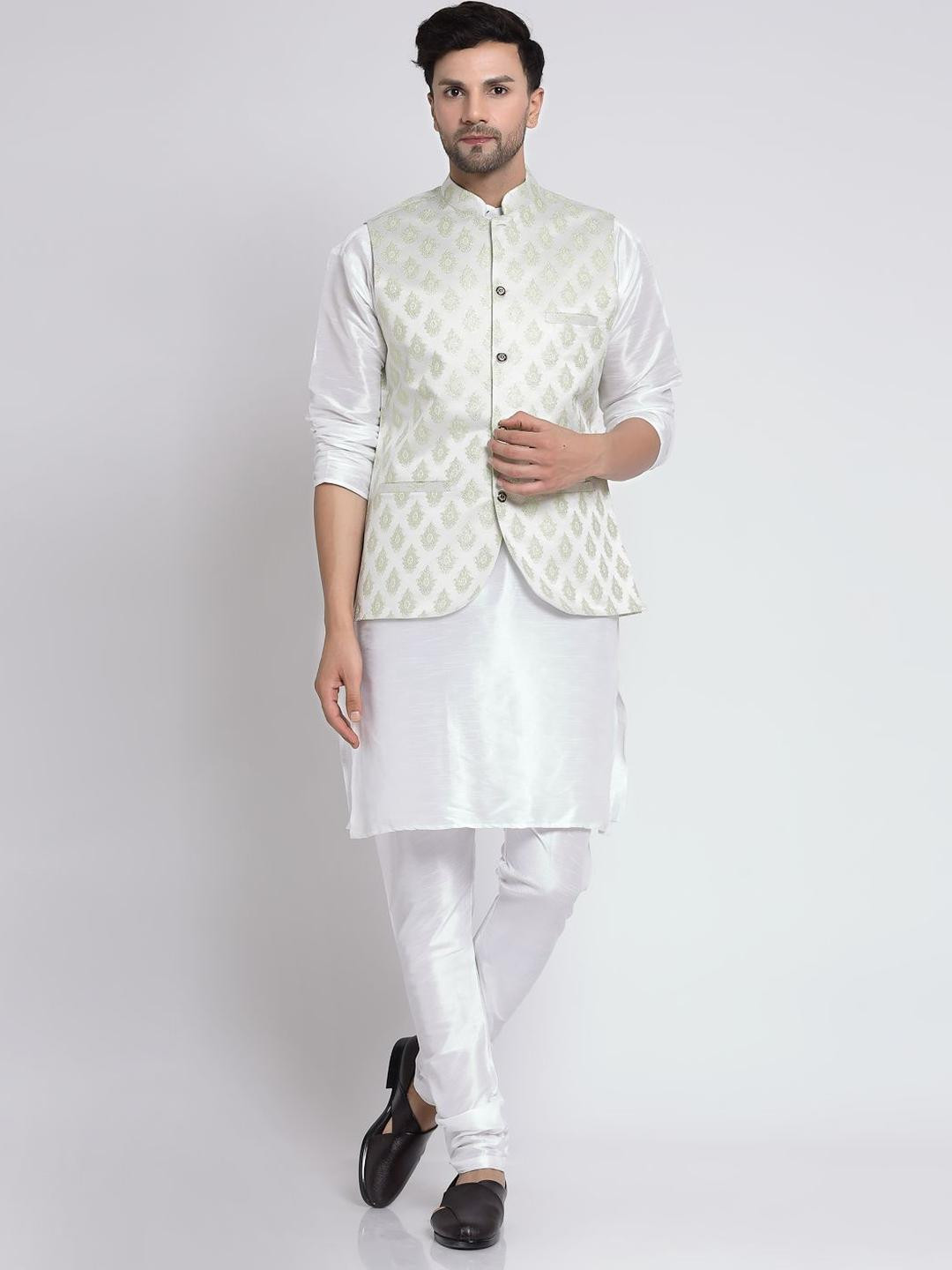 TS LIFESTYLE Men Solid Kurta with Churidar & Nehru Jacket