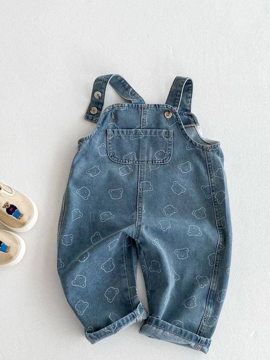 LULU & SKY Girls Teddy Motif Denim Dungaree
